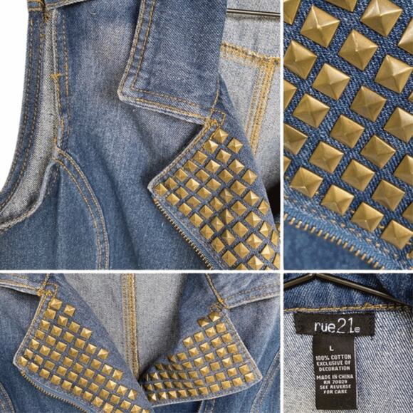 Rue 21 Women’s Denim Vest Bronze Studs Large - Picture 5 of 5
